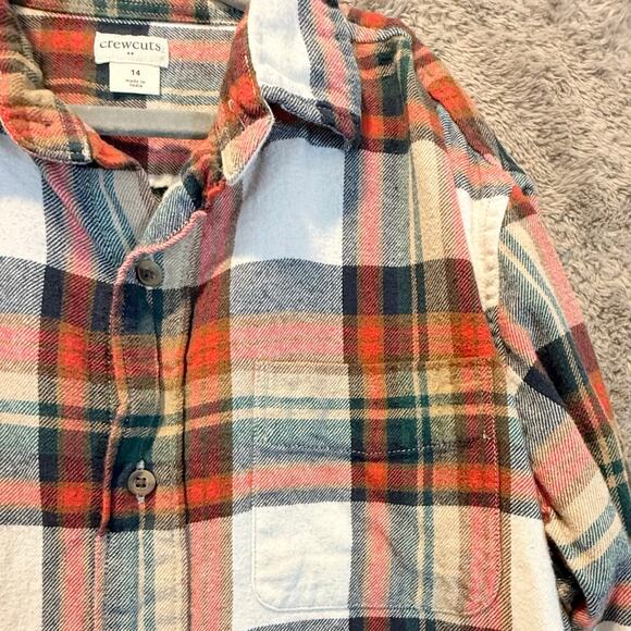 Crewcuts Boys Button Down Up Flannel Plaid Shirt 14 Fall Colors - Picture 2 of 8